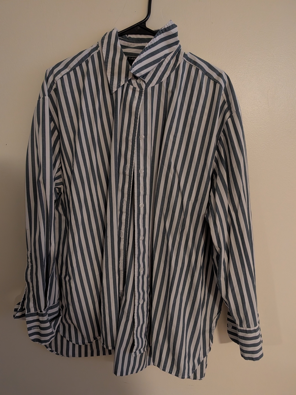 Lane Bryant Men's Vertical Stripe Button-Up Shirt - Green and White